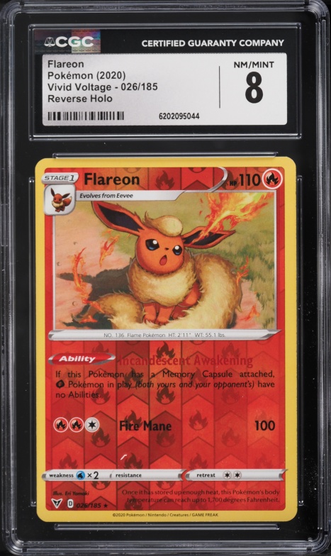 2020 Pokemon Vivid Voltage Reverse Holo Flareon #026 CGC 8 NM-MT