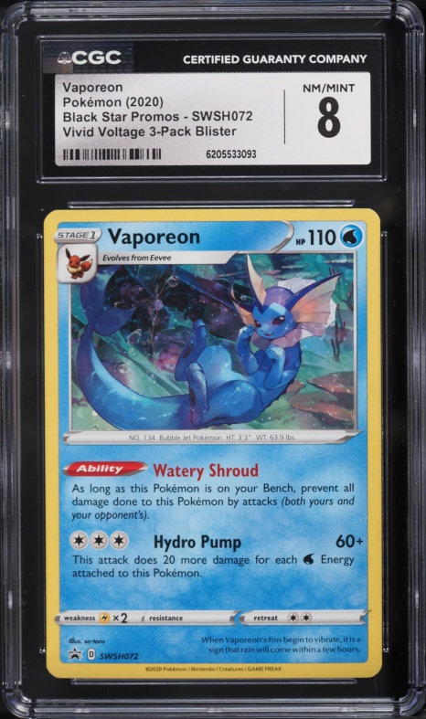 2020 Pokemon Sword & Shield Promo Vivid Voltage Blister Holo Vaporeon #SWSH072 CGC 8 NM-MT
