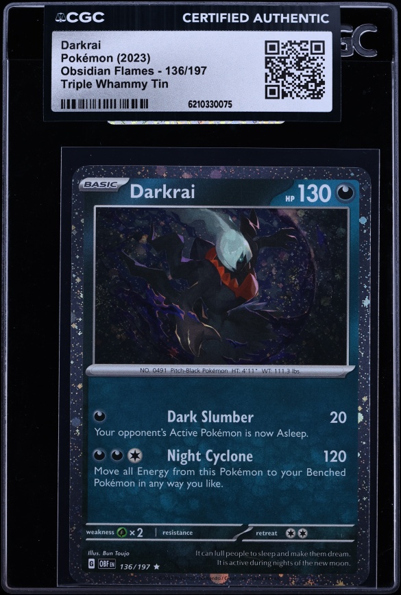 2023 Pokemon Scarlet & Violet Obsidian Flames Triple Whammy Tin Darkrai #136 CGC AUTH