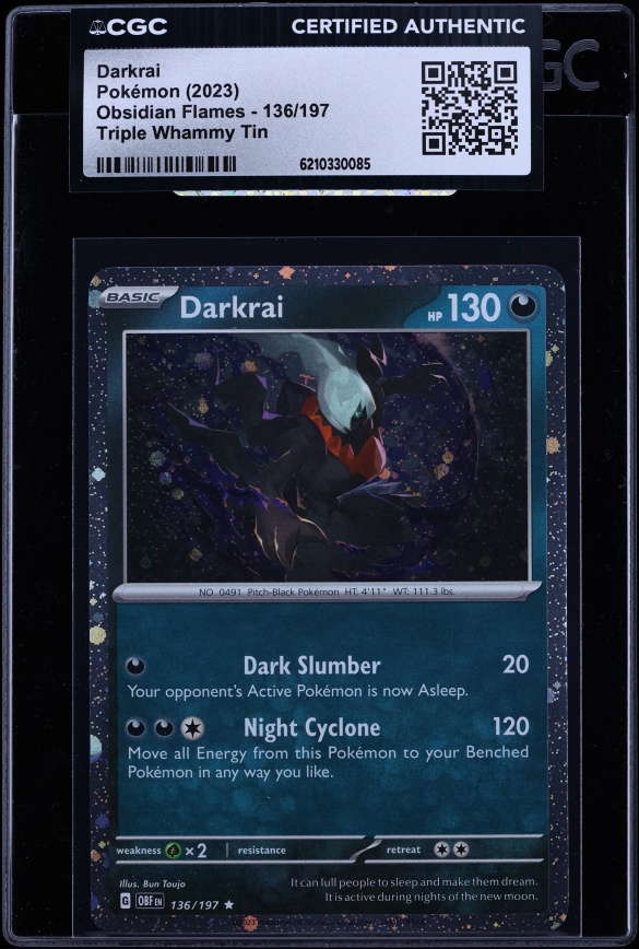 2023 Pokemon Scarlet & Violet Obsidian Flames Triple Whammy Tin Darkrai #136 CGC AUTH