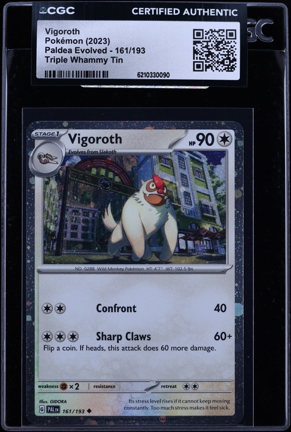 2023 Pokemon Scarlet & Violet Paldea Evolved Triple Whammy Tin Vigoroth #161 CGC AUTH