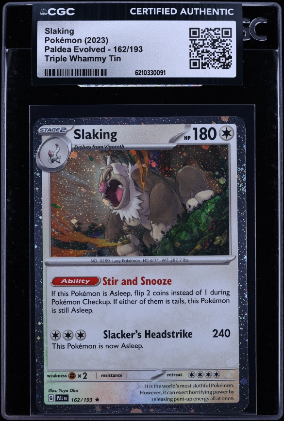 2023 Pokemon Scarlet & Violet Paldea Evolved Triple Whammy Tin Slaking #162 CGC AUTH