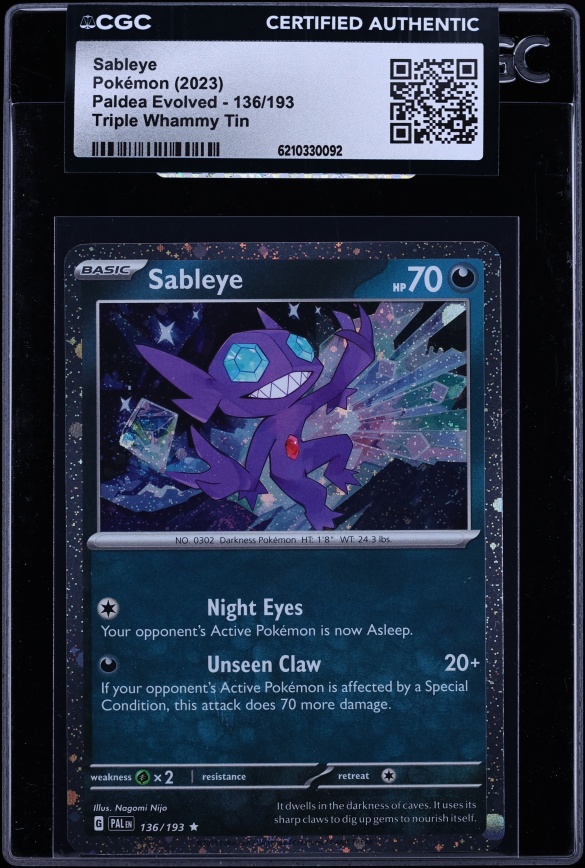 2023 Pokemon Scarlet & Violet Paldea Evolved Triple Whammy Tin Sableye #136 CGC AUTH