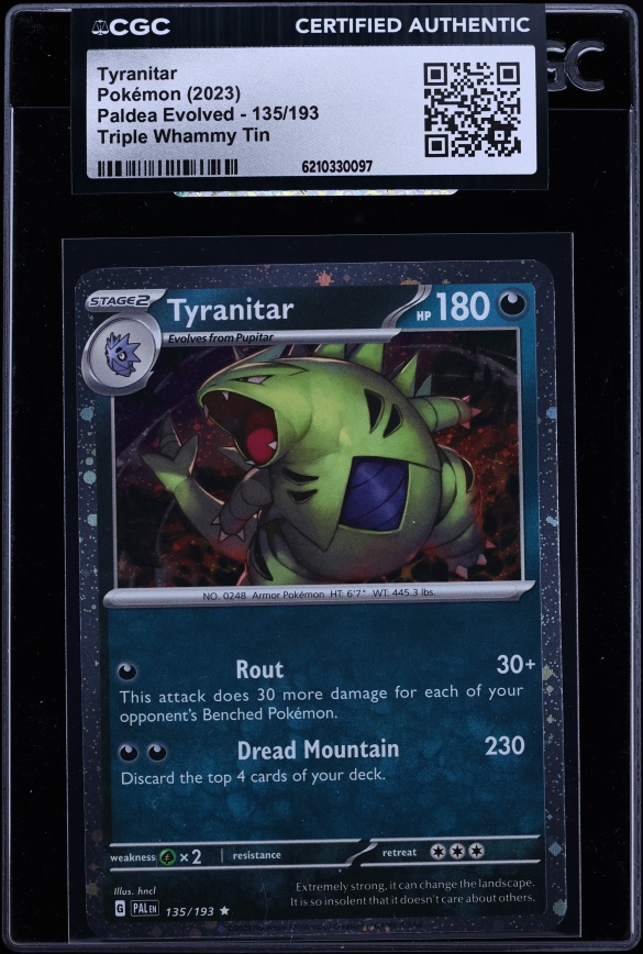 2023 Pokemon Scarlet & Violet Paldea Evolved Triple Whammy Tin Tyranitar #135 CGC AUTH