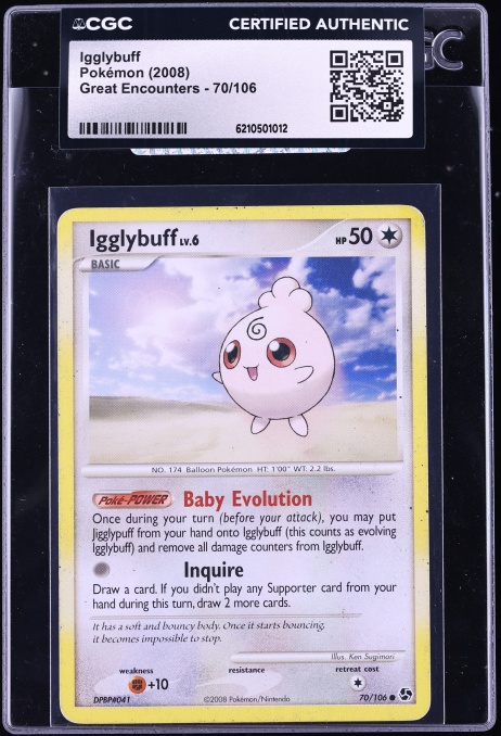 2008 Pokemon Diamond & Pearl Great Encounters Igglybuff #70 CGC AUTH