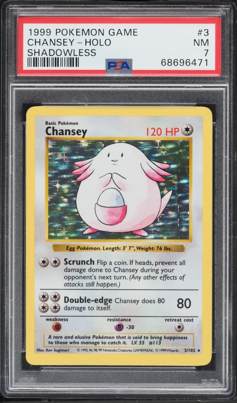 1999 Pokemon Base Set Shadowless Holo Chansey #3 PSA 7 NRMT