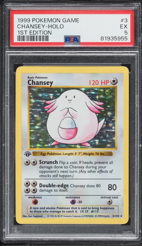 1999 Pokemon Base Set Shadowless 1st Edition Holo Chansey #3 PSA 5 EX