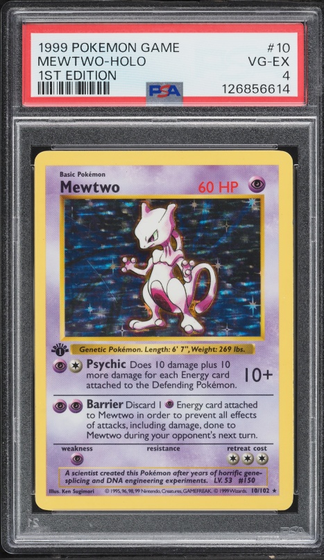 1999 Pokemon Base Set Shadowless 1st Edition Holo Mewtwo #10 PSA 4 VGEX
