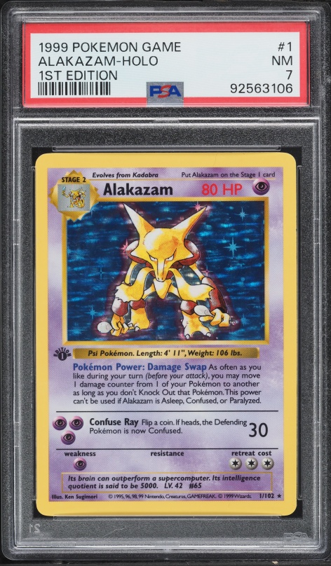 1999 Pokemon Base Set Shadowless 1st Edition Holo Alakazam #1 PSA 7 NRMT