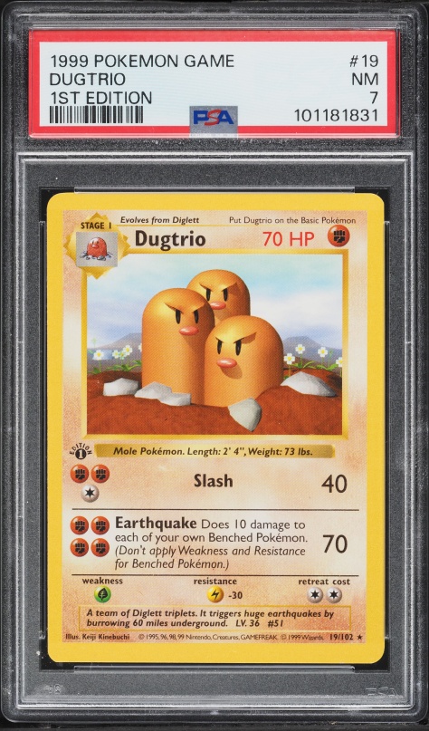 1999 Pokemon Base Set Shadowless 1st Edition Dugtrio #19 PSA 7 NRMT