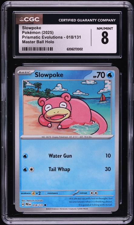2025 Pokemon SV Prismatic Evolutions Master Ball Reverse Holo Slowpoke #18 CGC 8 NM-MT