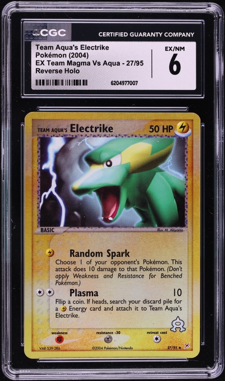 2004 Pokemon EX Team Magma VS Aqua Reverse Holo Team Aqua's Electrike #27 CGC 6 EXMT