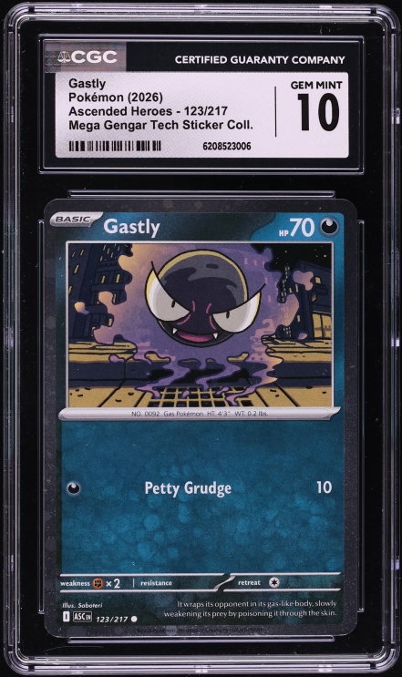 2026 Pokemon Mega Evolution Ascended Heroes Tech Sticker Gastly #123 CGC 10 GEM MINT