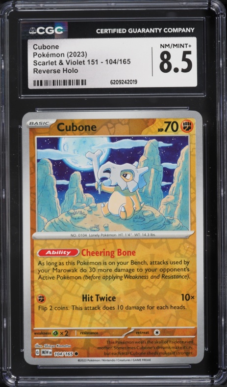 2023 Pokemon Scarlet & Violet 151 Reverse Holo Cubone #104 CGC 8.5 NM-MT+