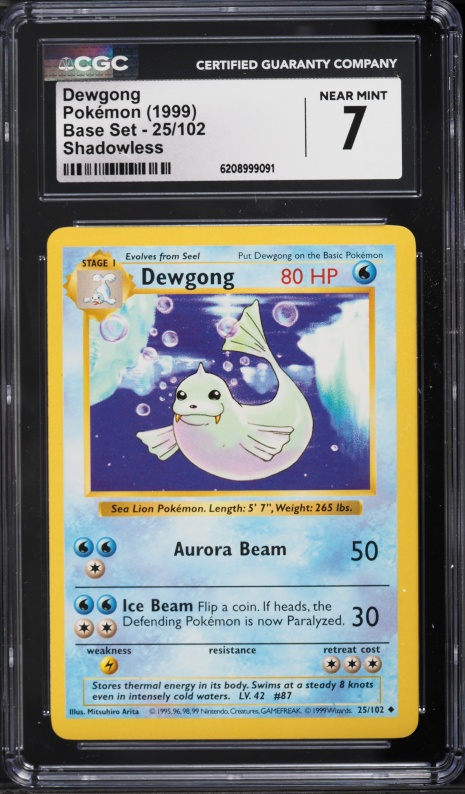 1999 Pokemon Base Set Shadowless Dewgong #25 CGC 7 NRMT