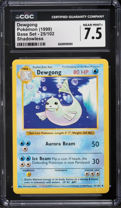 1999 Pokemon Base Set Shadowless Dewgong #25 CGC 7.5 NRMT+