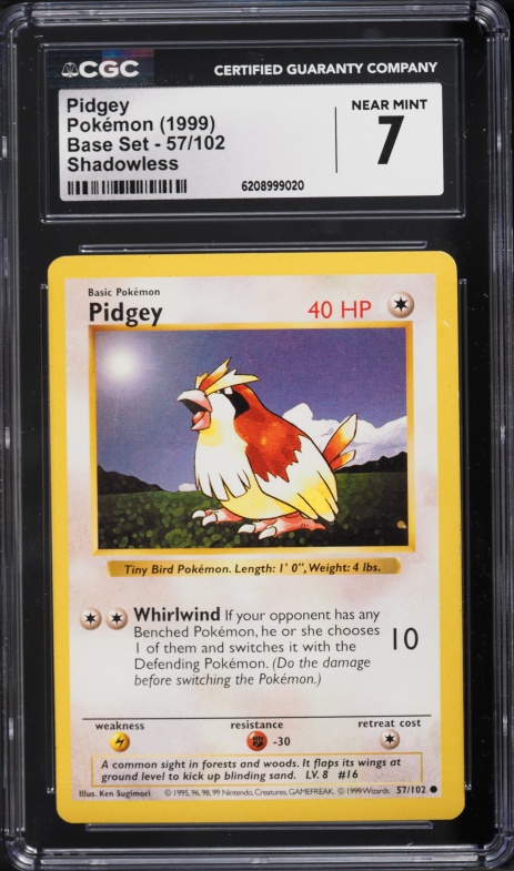 1999 Pokemon Base Set Shadowless Pidgey #57 CGC 7 NRMT