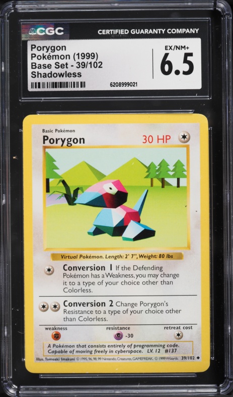 1999 Pokemon Base Set Shadowless Porygon #39 CGC 6.5 EXMT+