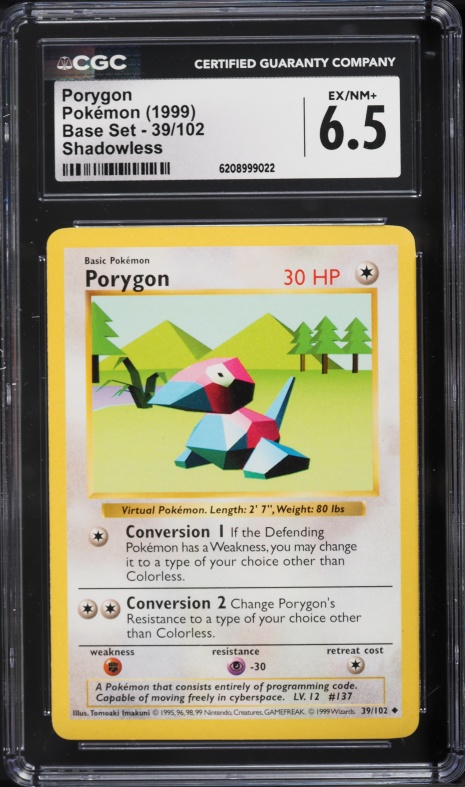 1999 Pokemon Base Set Shadowless Porygon #39 CGC 6.5 EXMT+