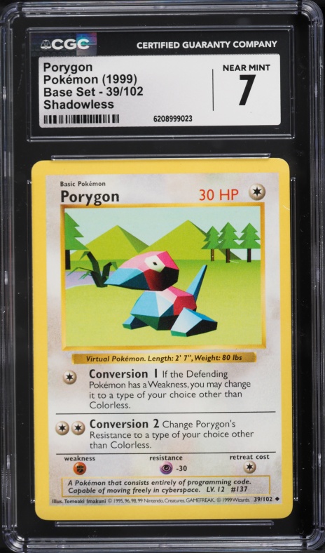 1999 Pokemon Base Set Shadowless Porygon #39 CGC 7 NRMT