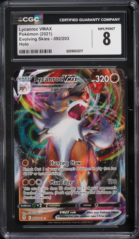 2021 Pokemon Sword & Shield Evolving Skies Full Art Lycanroc VMAX #92 CGC 8 NM-MT
