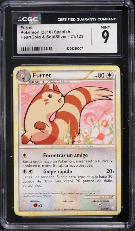 2010 Pokemon Spanish HeartGold & SoulSilver Furret #21 CGC 9 MINT