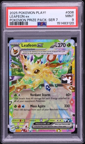 2025 Pokemon SV Prismatic Evolutions Play! Prize Pack Series 7 Holo Leafeon ex #6 PSA 9 MINT