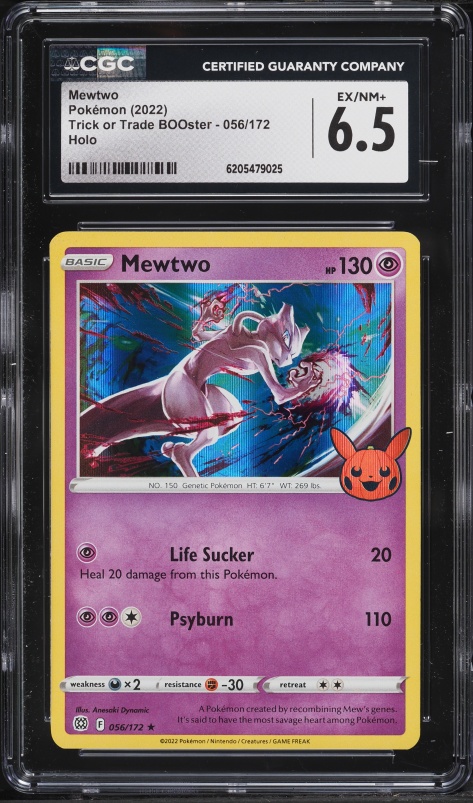2022 Pokemon Sword & Shield Trick Or Trade BOOster Holo Mewtwo #56 CGC 6.5 EXMT+
