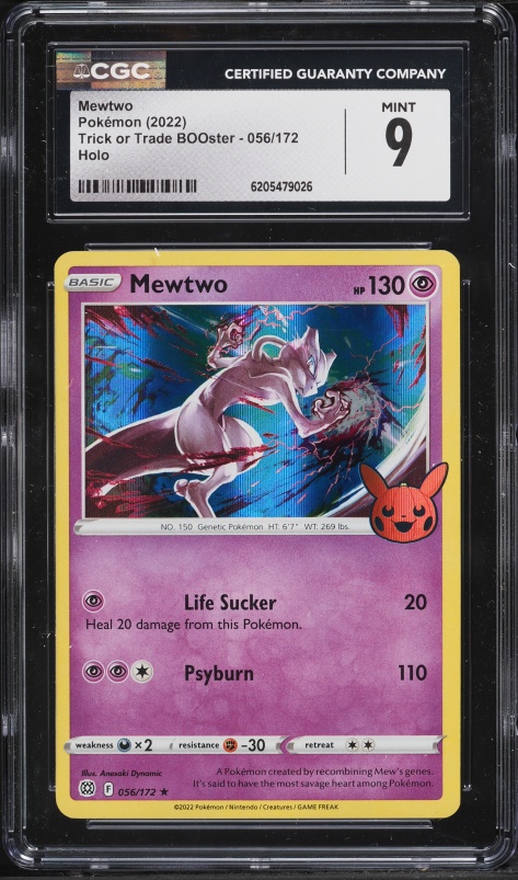 2022 Pokemon Sword & Shield Trick Or Trade BOOster Holo Mewtwo #56 CGC 9 MINT