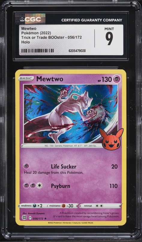 2022 Pokemon Sword & Shield Trick Or Trade BOOster Holo Mewtwo #56 CGC 9 MINT