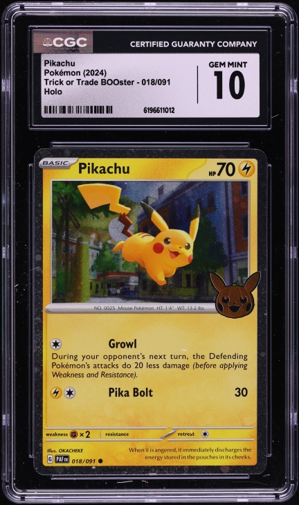 2024 Pokemon Scarlet & Violet Trick Or Trade BOOster Holo Pikachu #18 CGC 10 GEM MINT