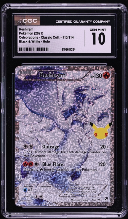 2021 Pokemon Sword & Shield Celebrations Classic Collection Full Art Reshiram #113 CGC 10 GEM
