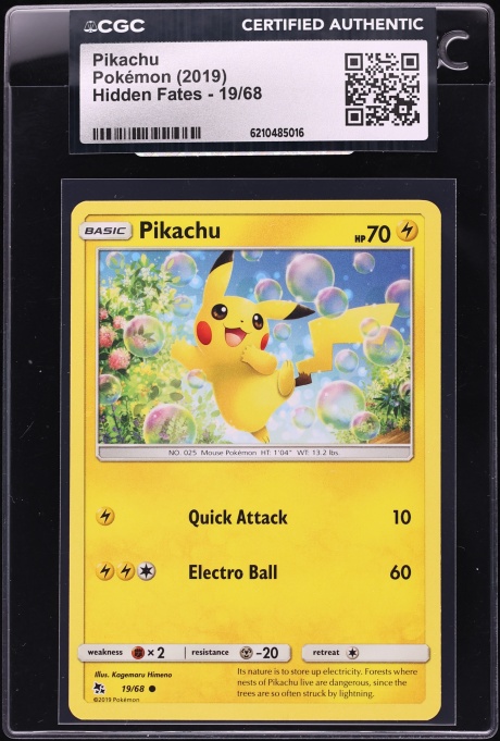 2019 Pokemon Sun & Moon Hidden Fates Pikachu #19 CGC AUTH
