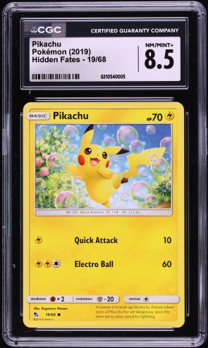 2019 Pokemon Sun & Moon Hidden Fates Pikachu #19 CGC 8.5 NM-MT+