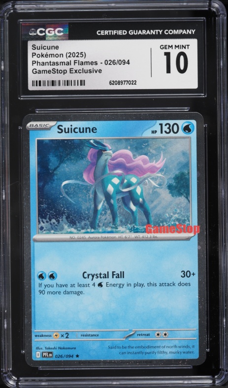 2025 Pokemon Mega Evolution Phantasmal Flames GameStop Exclusive Suicune #26 CGC 10 GEM MINT