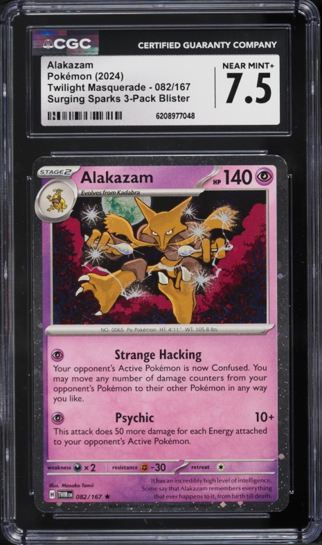2024 Pokemon Scarlet & Violet Twilight Masquerade Surging Sparks Alakazam #82 CGC 7.5 NRMT+