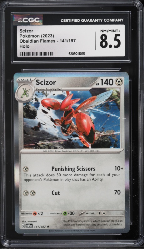 2023 Pokemon Scarlet & Violet Obsidian Flames Holo Scizor #141 CGC 8.5 NM-MT+