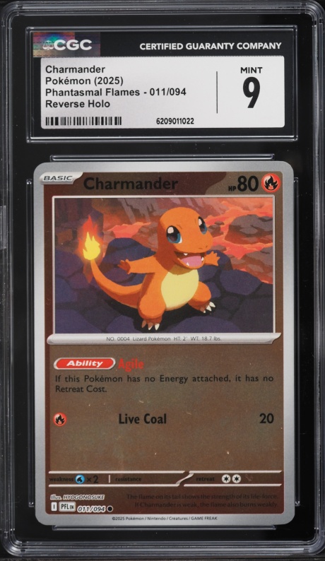 2025 Pokemon Mega Evolution Phantasmal Flames Reverse Holo Charmander #11 CGC 9 MINT