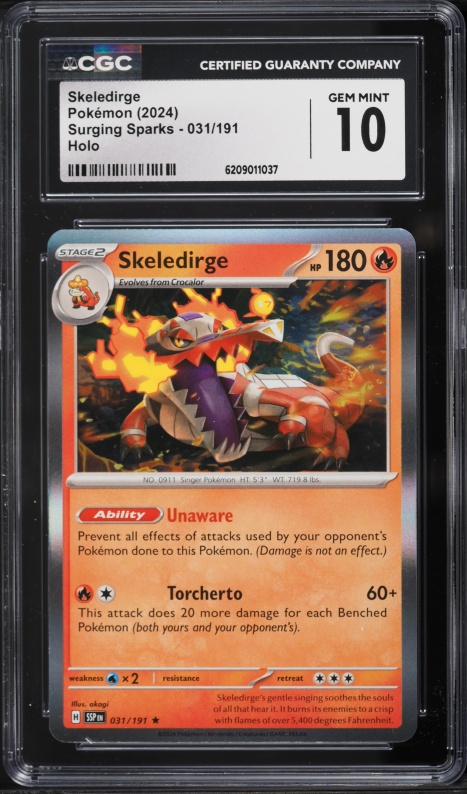 2024 Pokemon Scarlet & Violet Surging Sparks Holo Skeledirge #31 CGC 10 GEM MINT