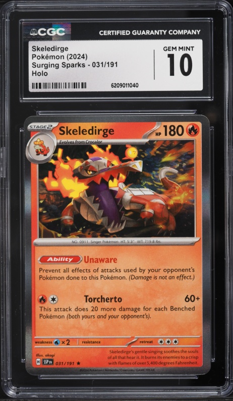 2024 Pokemon Scarlet & Violet Surging Sparks Holo Skeledirge #31 CGC 10 GEM MINT