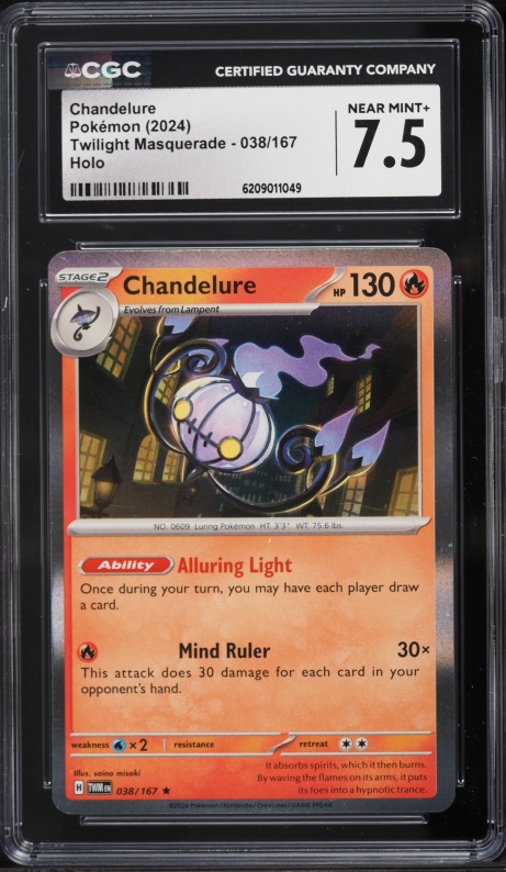 2024 Pokemon Scarlet & Violet Twilight Masquerade Holo Chandelure #38 CGC 7.5 NRMT+