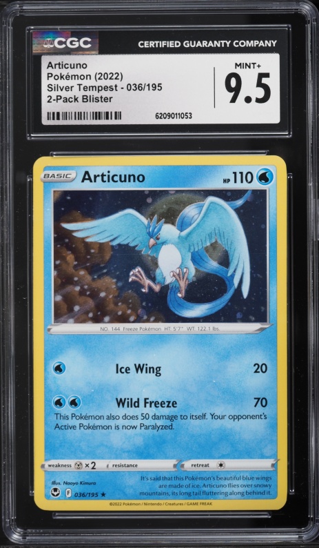 2022 Pokemon Sword & Shield Silver Tempest 2 Pack Blister Holo Articuno #36 CGC 9.5 MINT+