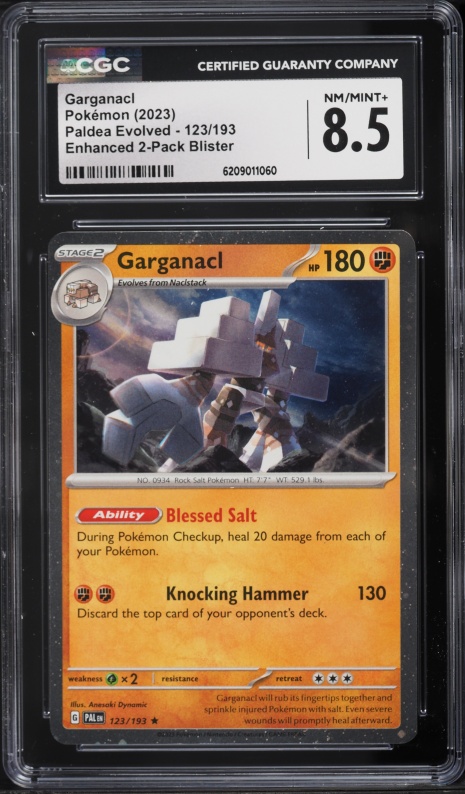 2023 Pokemon Paldea Evolved Enhanced 2-Pack Blister Garganacl #123 CGC 8.5 NM-MT+