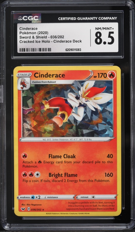 2020 Pokemon Sword & Shield Cracked Ice Holo Cinderace #36 CGC 8.5 NM-MT+