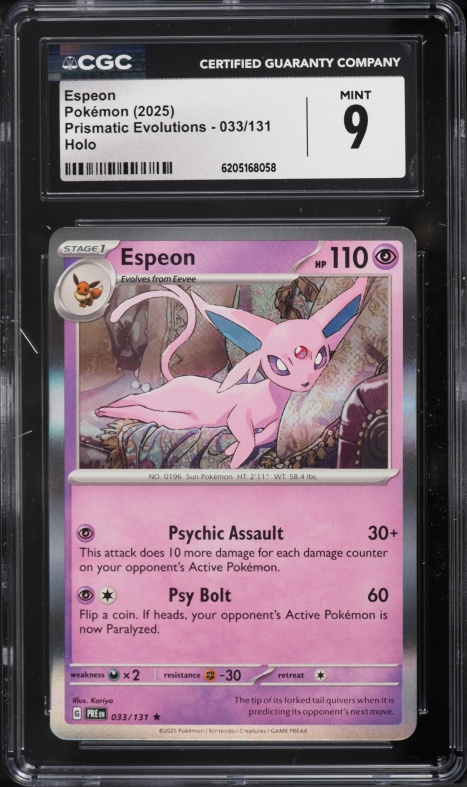 2025 Pokemon Scarlet & Violet Prismatic Evolutions Holo Espeon #33 CGC 9 MINT