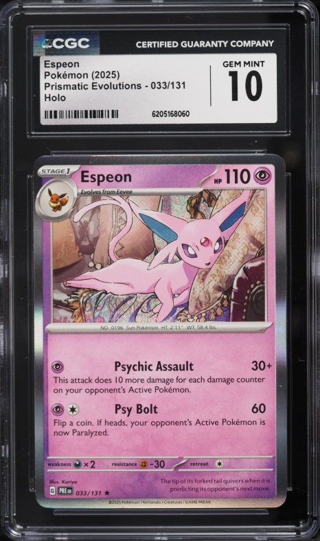 2025 Pokemon Scarlet & Violet Prismatic Evolutions Holo Espeon #33 CGC 10 GEM MINT