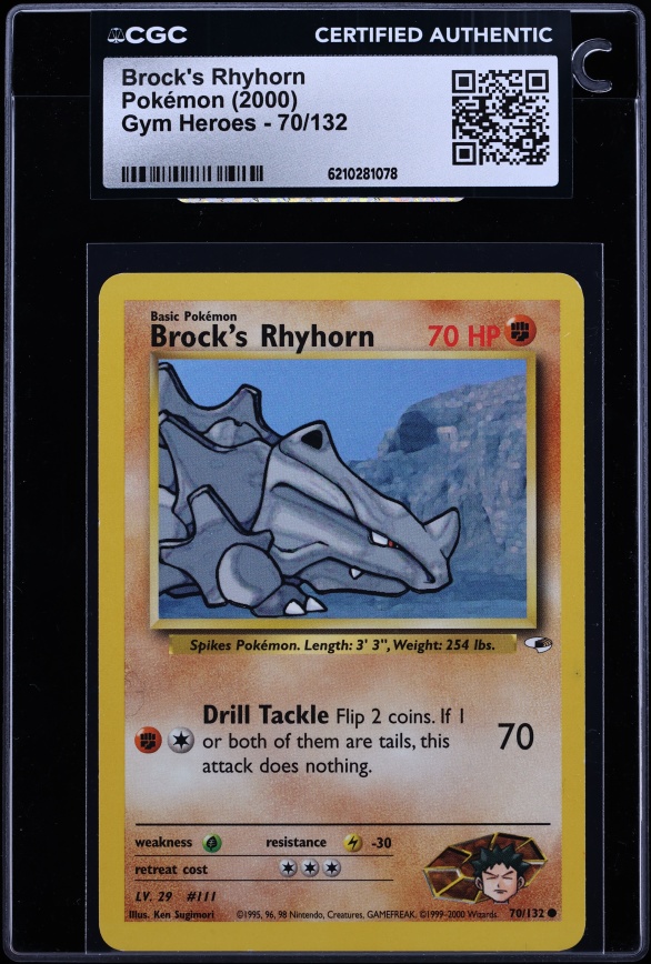 2000 Pokemon Gym Heroes Brock's Rhyhorn #70 CGC AUTH
