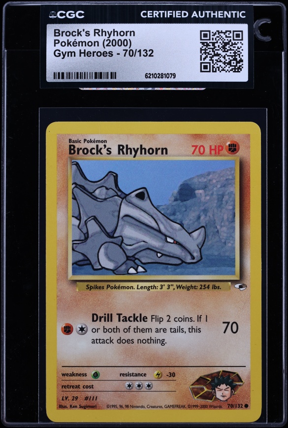 2000 Pokemon Gym Heroes Brock's Rhyhorn #70 CGC AUTH