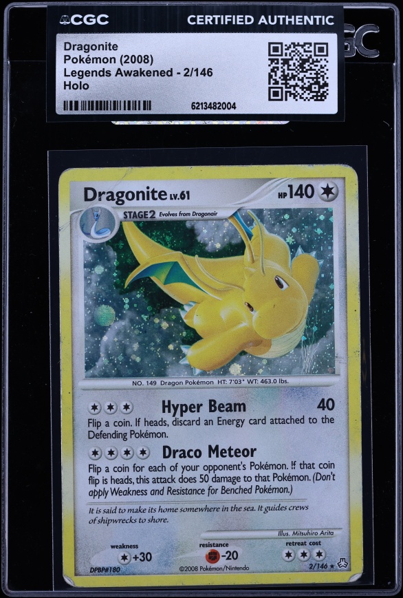 2008 Pokemon Diamond & Pearl Legends Awakened Holo Dragonite #2 CGC AUTH