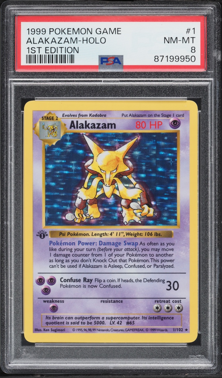 1999 Pokemon Base Set Shadowless 1st Edition Holo Alakazam #1 PSA 8 NM-MT